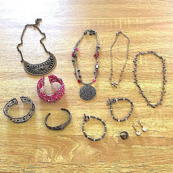 Jewelry - Brushed Nickel Jewelry Lot - Necklaces, Bracelets, Earrings, and Ring